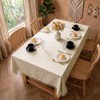 NUTKIT 140*140cm Table Cloth Square Stripe Tassels Tablecloth(Light Yellow)