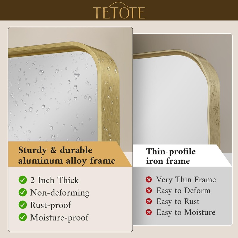TETOTE Brushed Gold Bathroom Mirror, 24 x 36 Inch Metal