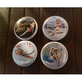 1inch Pin Button Badge WW2 Airplanes Set. P40, F4U, B17, Nose Art Pin Up