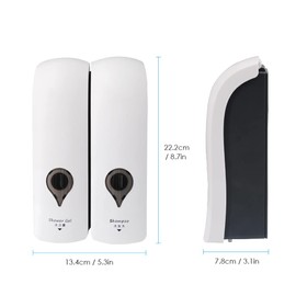 Decdeal Soap Dispenser, CHUANGDIAN 300ml Wall Mounted Shower Gel Dispenser Shampoo Dispenser No Drilling Double Head Manual Bathroom Shower 2 Pack White