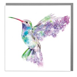 Lola Design - Wildlife Botanical Greeting Cards, Hummingbird Design - Suitable for Birthdays, Congratulations or Any Special Occasions - Blank Inside with Grey Envelope - 150mm x 150mm