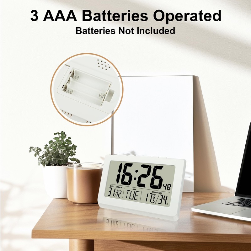Lafocuse 10 Inch White Digital Clock Battery Operated Large Display