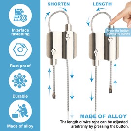 Vigtayue 2PCS Adjustable Picture Hanging Wire with Hook, Stainless Steel Heavy Duty Hanging Rope to Hang Picture, Hook Photo Frames, Light, Mirror and Wall Art DIY Holder - 6.5ft (2Meters) Up to 44lb