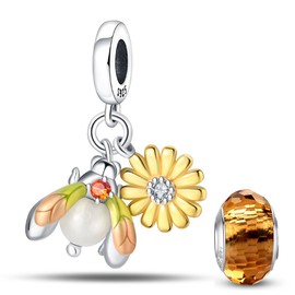 HappyStar Charms Pendant, 925 Silver for Bracelets, Red Charm Pendants, Beads Charms, Compatible with European Bracelets and Necklaces for Women, Sterling Silver Cubic Zirconia