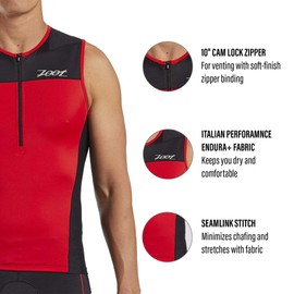 Zoot Men’s Core Tri Tank – Men’s Performance Triathlon Tank Top with 3 Back Pockets, Mesh Panels, and Cam Lock Zipper (Cardinal, X Large)