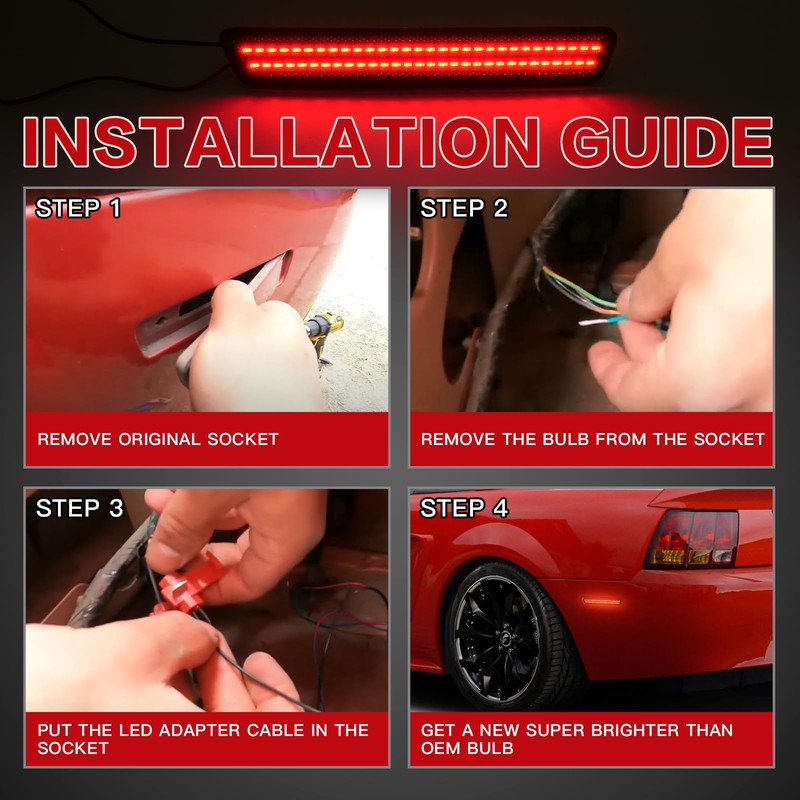 litzland LED Rear Side Marker Lights Compatible With Ford Mustang