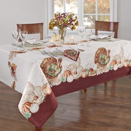 Elrene Home Fashions Holiday Turkey Bordered Fall Wrinkle Resistant Tablecloth, Seasonal Dining-Table Cover, 60" x 102" Rectangle