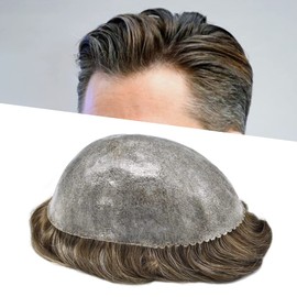 Toupee for Men Hairpiece Full Injected Poly Skin Hair System Replacement Durable PU Mens Toupee Hair Piece Unit for Men (#630 Light Brown+30% Gray, 8"X10")