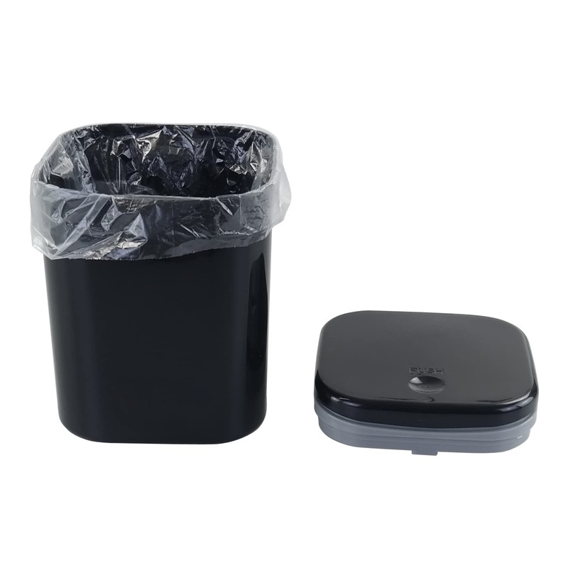 Yuright 2L Mini Desktop Trash Bin with Push-button Lid, Black