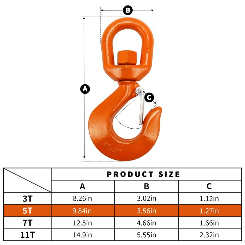 Leero 5 Tons Swivel Lifting Hook, Heavy Duty G80 Self