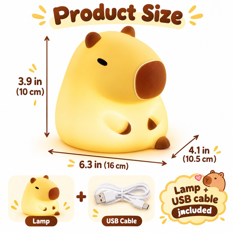 Cartoon Capybara LED Night Light with Yellow Glow for Bedside