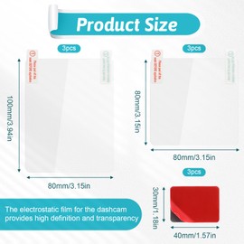 JIYIN Electrostatic Film for Dash Cam, 6 PCS 2 Sizes Clear Sticker Shield for Windshields with 2 PCS Double-Sided Adhesive Pad Reusable Weatherproof Static Cling Films for Mounting DashCam