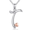 CELESTIA Letter T Pendant Initial Necklace in Sterling Silver Rose