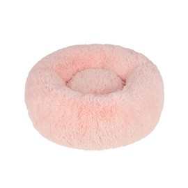 Best Pet Supplies Round Donut Dog Bed with Plush Faux Fur Fabric, Calming, Anti-Anxiety Cushion for Indoor Pets, Slip-Resistant Base, Soft Ergonomic Support - Pink, 24x24x7''