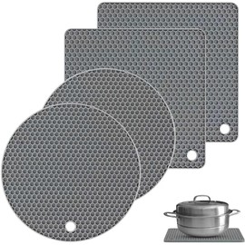 Ausein Salvamanteles de 4 Piezas, Salvamanteles de Silicona Antideslizantes, Multiusos, Calidad Alimentaria y Sin BPA, Porta Caliente para Mesa, para Ollas, Sartenes, Vajillas, Vasos y Platos (Gris)