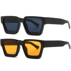 AIEYEZO - anteojos de sol cuadradas para mujeres y hombres, montura gruesa cuadrada, estilo de diseñador simple, Paquete de 2 negro/gris + negro/amarillo), MM