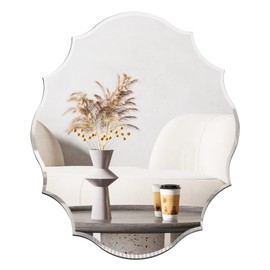 Muzilife 22x28 Frameless Oval Wall Mirror Beveled Scalloped Mirror Silver Wall Mirror with MDF Backplane Over Bathroom Sink for Vanity, Bedroom or Any Other Room in Your Home