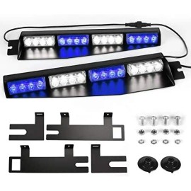 32LED Emergency Hazard Warning Strobe Beacon Windshield Dash Lamp New Visor Lights 26 Flash Patterns Extendable for Deck DeckLight Color: Blue/white/blue/white, Rated Power: 32, Beam Angle: Spot