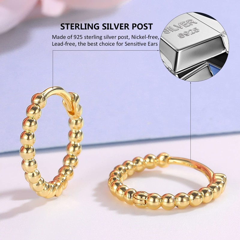 Gold Hoops Earrings for Women| 3 Pairs Small Sterling Silver