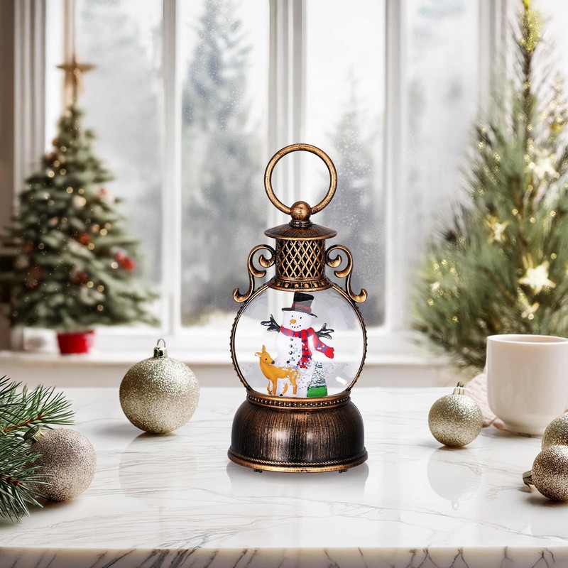 POPETPOP Christmas Lantern Snow Globe with Music: Musical Snowman Globe