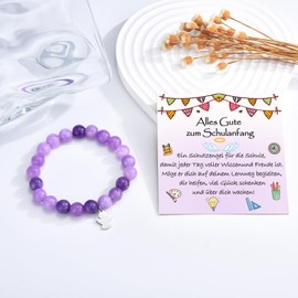 WOVEE Bracelet for Back to School, Guardian Angel Pendant, Pearl Bracelet, Blue/Pink/Green/Purple/Orange Stone, School Child First Day of School Gifts, Girls, Children, Stone