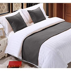 800 Thread Count Egyptian Cotton Bed Runner Decorative Bed Scarf 1 Piece Bed Runner & 2 Piece Matching Cushion Cover Queen Size [Dark Grey Solid]
