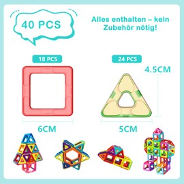 HISHOPTOY Magnetic Building Blocks 40 Pieces Magnetic Toy for Children from 3 4 5 6 7 8 Years Learning Toy Magnets Toy for Boys Girls Gift Building Blocks