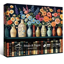 Rompecabezas de flores silvestres para adultos 1000 piezas, rompecabezas vintage de libro de flores PICKFORU, rompecabezas de páginas de flores silvestres para amantes de libros, rompecabezas de arte