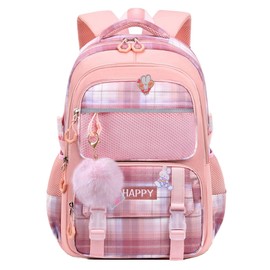 HANXIUCAO School Backpack Girls Large Capacity School Backpack Girls Teenagers Waterproof with Laptop Compartment Backpack Girls for Primary Junior High University, Pink 01, L