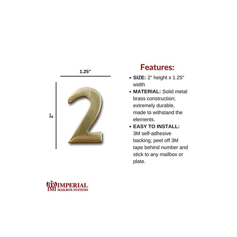 Self-Adhesive 2" Inch Imperial Brass Mailbox Number #2