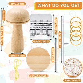 Jexine Mini Darning Mushroom for Socks 14 Hooks Small Speedweve Style Weaving Darning Loom with 9 Pcs Large Eye Needles 50 Colors Thread for Handcraft DIY Weaving Repair Tool