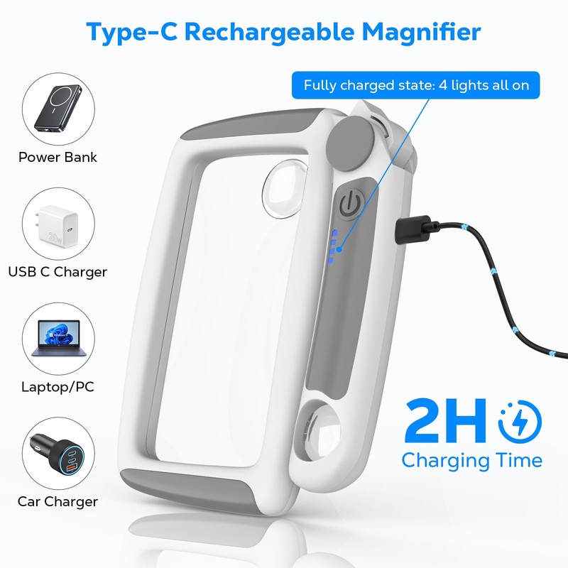 MoKo Magnifying Glass for Reading, Rechargeable 5/20/45X Full Page Book