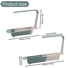 Telescopic Sink Organiser, Kitchen Sink Shelf, New Organiser Sink, Dish Cloth Holder, Drain Storage Basket, Dish Towel Holder, Adjustable Length 23-45 cm for Kitchen, Green