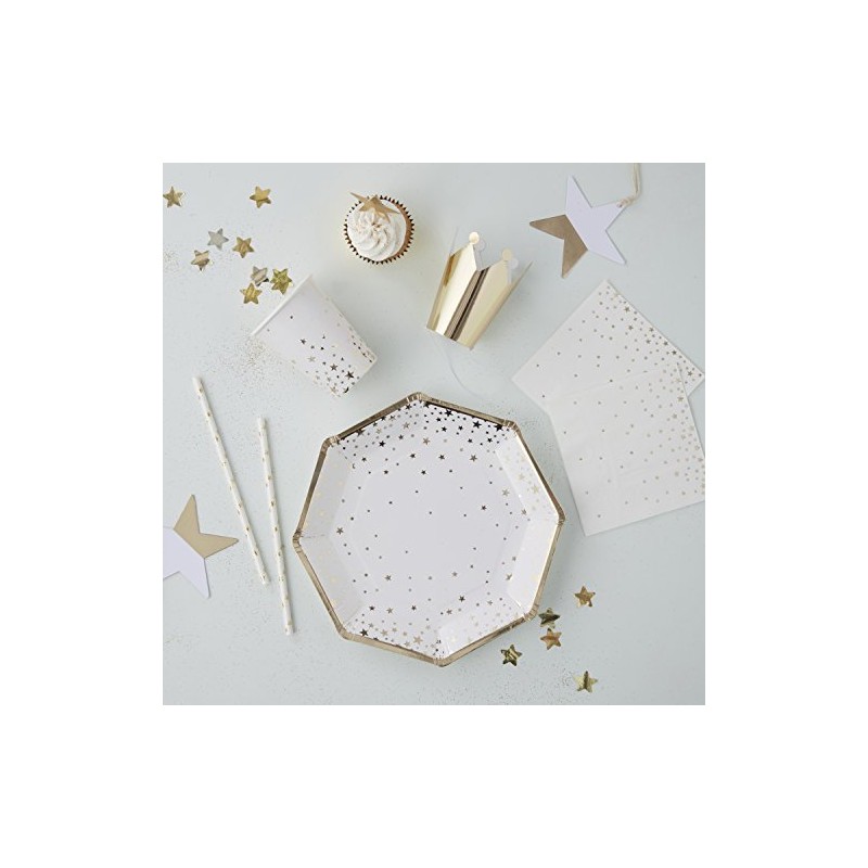 Ginger Ray Christmas Gold Foiled Star Paper 8 Stück, weiß