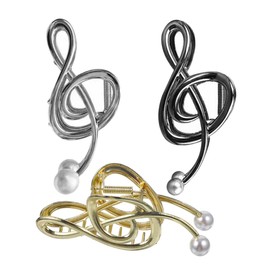 PACKOVE 3pcs Musical Note Hair Claw Clips with Fake Pearl Accents Non Slip Metal Accessories for Thick Thin Hair for Casual and Formal Occasions
