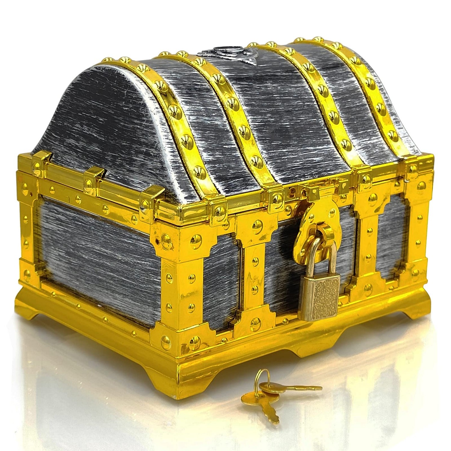 Kids Golden Frame Pirate Treasure Chest with Lock and Key, Treasures ...