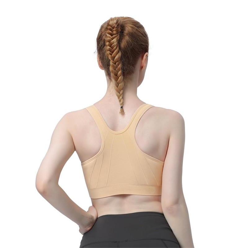 WANAYOU Women's Zip Front Sports Bra Wireless Post-Surgery Bra Active