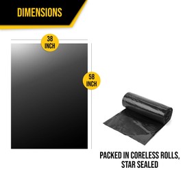 Aluf Plastics Coex Low Density Blend Star Seal Bag on Coreless Roll, 55-60 Gallon Capacity, 58" Length x 38" Width, 65 lbs Max Load, Black (Pack of 100)