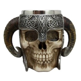 Ebros Gift Viking Warrior Skull With Battle Helmet Beer Stein Tankard Cup Mug 13oz