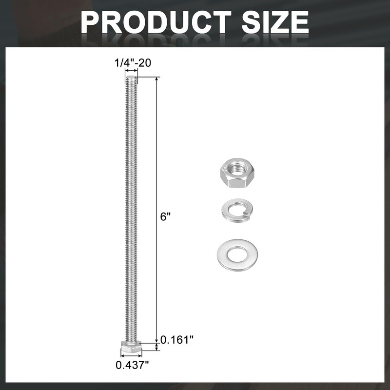 sourcing map 10Set Hex Head Screw Bolt, 1/4-20 x 6"