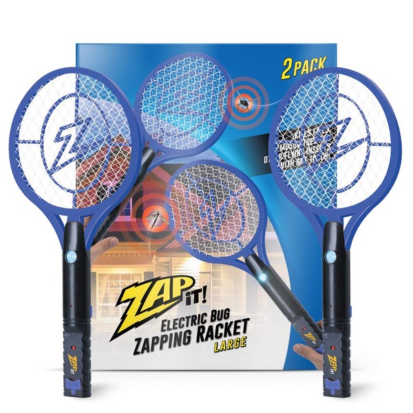Zap It Bug Zapper Rechargeable Bug Zapper Racket, Electric Fly Swatter, Mosquito Zapper, 4,000 Volt, USB Charging Cable, 2 Pack (Large, Blue)