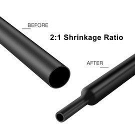 Tiong Black Heat Shrink Tube Kit 2:1 Single Wall Heat Shrink Tube Combination Black, 100 FT Diameter 1 2 3 4 5 6 8 10 mm 2:1 Single Wall Heat Shrink Tubing Assortment Black