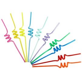 Bliceon Plastic Straws, 10 Pieces Reusable Curly Straws for Kids and Adults, Novelty Plastic Drinking Tubes, Birthdays Weddings, Home Bar, Beverage Shop, Family Reunions and Events