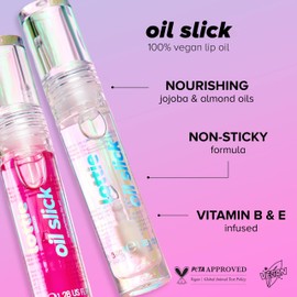 Lottie London Oil Slick in Vanilla Whip, Nourishing & Hydrating Lip Oil Infused with Vitamin E, Vitamin B, Almond Oil and Jojoba Oil, for a Non-sticky & Glossy Finish