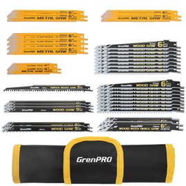 GRENPRO 34 Pcs Reciprocating Saw Blade Set with Hard Storage Case, BIM Metal & 58CrV Wood Cutting Blades, 6/8/14/18/24 TPI for Wood, Metal, Pruning with Organizer