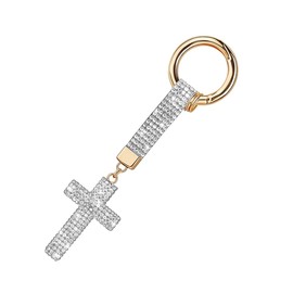 TNAIYH Bling Car Keychain, Crystal Rhinestone Cross Vehicle Key Chain for Women Girl, Auto Keyring Accessories, Universal Fit (White)