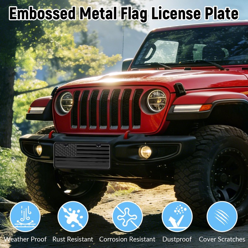 American Flag License Plate Frame, 6" x 12" Aluminum Metal
