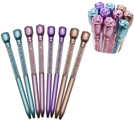 Maydahui 24 PCS Rose Ballpoint Pen Retractable Flower Pens Crystal Quicksand Gem Pen Black Ink for School Home Party
