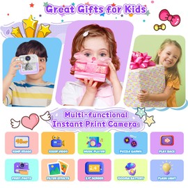Dafotil Kids Camera Instant Print, Christmas Birthday Gifts for Girls Boys, Children Digital Camera with 32GB Card, 1080P Video Toddler Print Camera, Portable Kids Toys for Girls Age 3 4 5 6 7 8 9 10 Purple