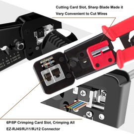 MAYLINE RJ45 Cat5 Cat5e Cat6 Crimp Tool Kit Pass Through Crimping, Ethernet Crimper Network Tool for Pass Through and Legacy Connector(Rose Red)